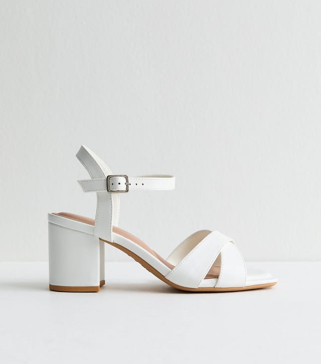 New Look Women's Wide Fit White Faux Leather Block Heel Sandals Vegan New Look - 2