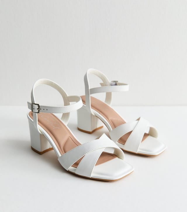 New Look Women's Wide Fit White Faux Leather Block Heel Sandals Vegan New Look - 3