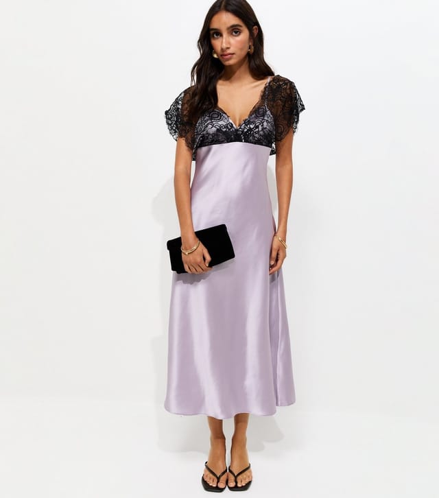 New Look Women's Lilac Satin Lace Bust Midi Dress New Look - 3