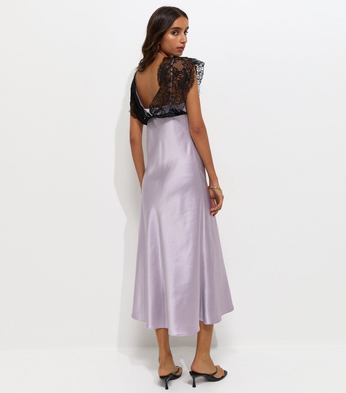 New Look Women's Lilac Satin Lace Bust Midi Dress New Look - 4