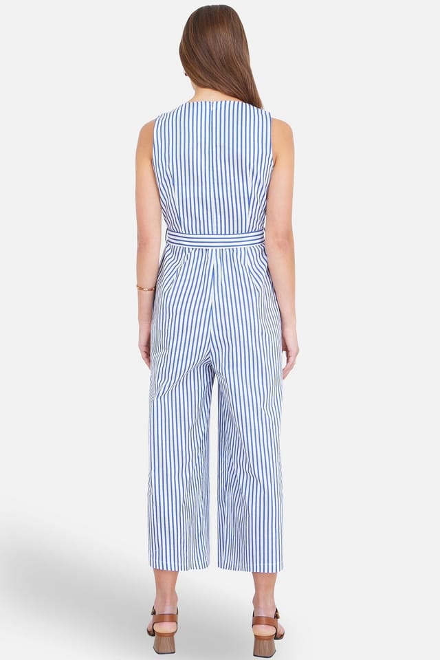 Yumi Yumi Women's Blue Cotton Stripe Culotte Jumpsuit in Bright Blue - 3