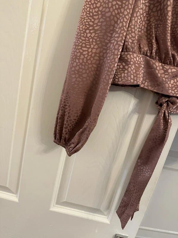New Look Size 8 New Look pink satin animal print wrap blouse with open back detail