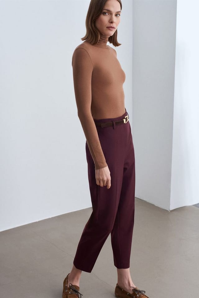 Dilvin Dilvin Women's High-Waist Straight-Leg Crepe Trousers in Burgundy - 2
