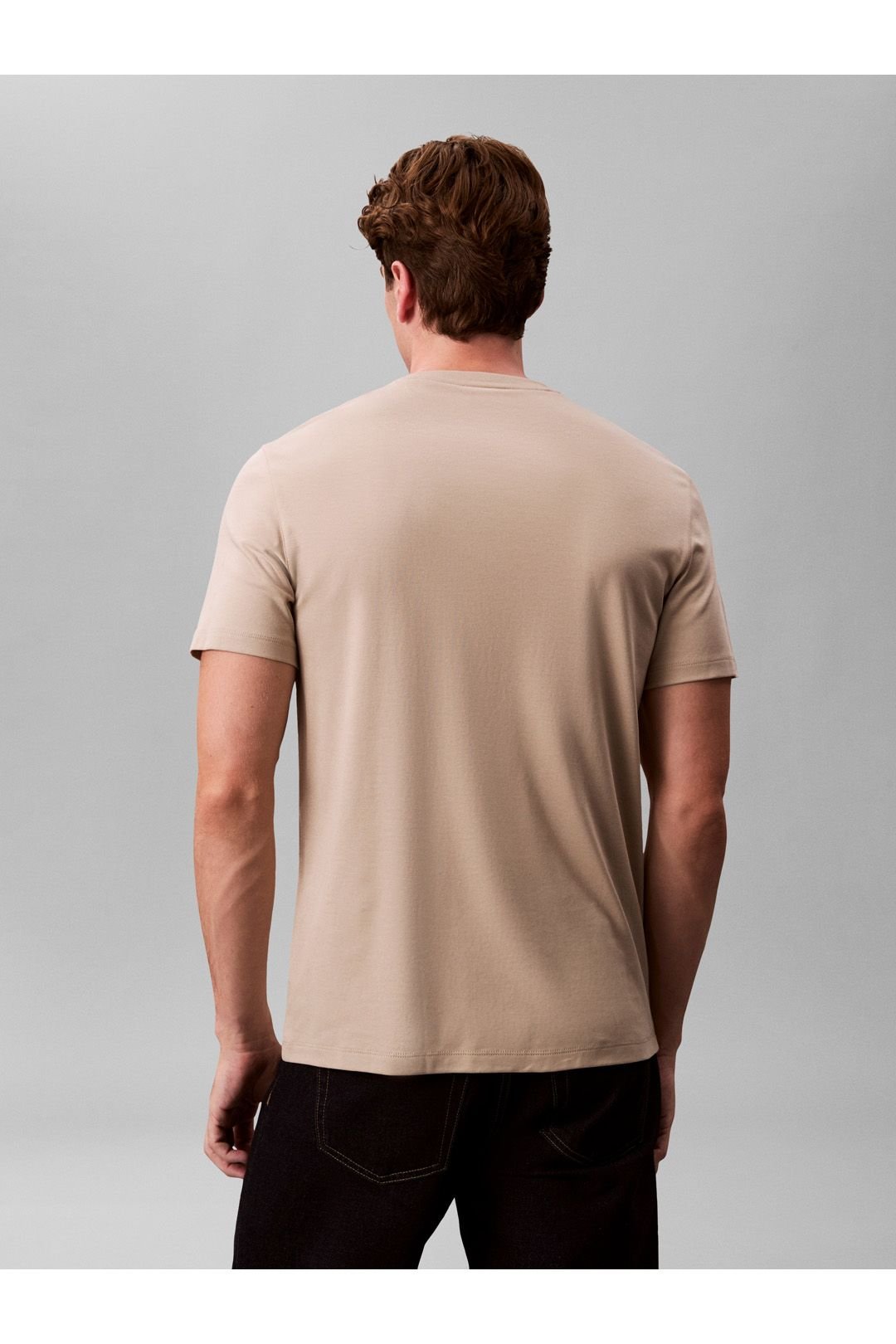 Calvin Klein Calvin Klein Men's SS Supima Chest Emb Crewneck Tee Ancient Marble in Ecru - 3