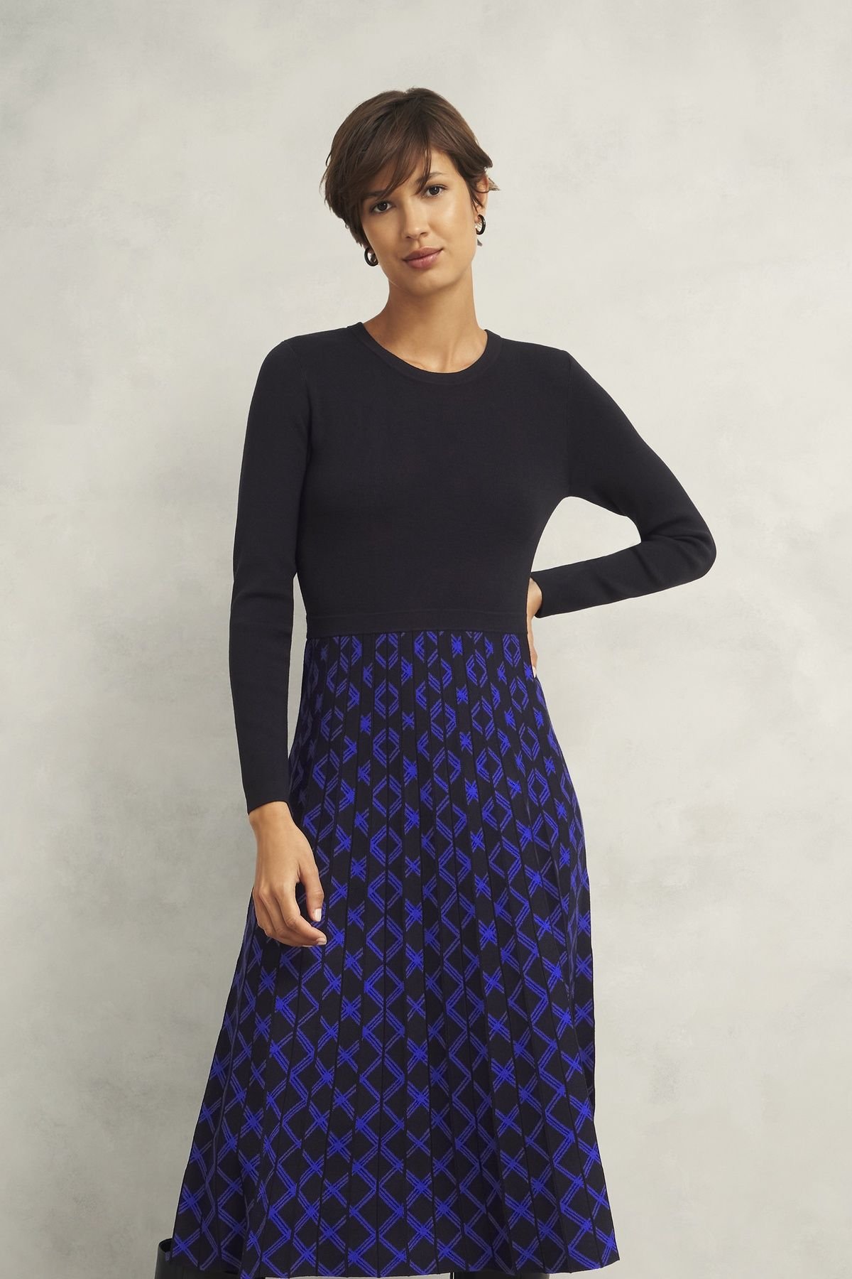 Hobbs London Hobbs London Women's Larna Knitted Geometric Skirt Midi Dress in Blue - 3
