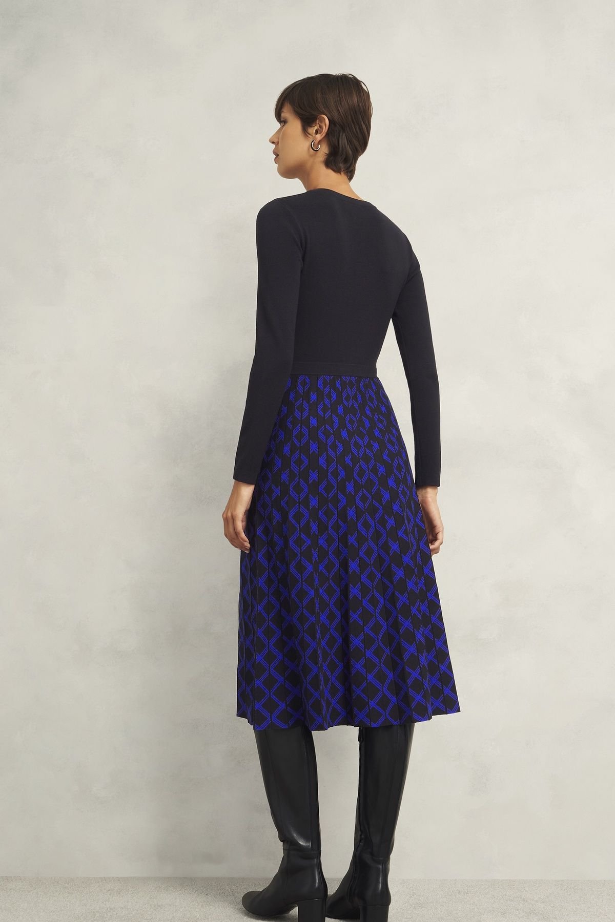 Hobbs London Hobbs London Women's Larna Knitted Geometric Skirt Midi Dress in Blue - 4