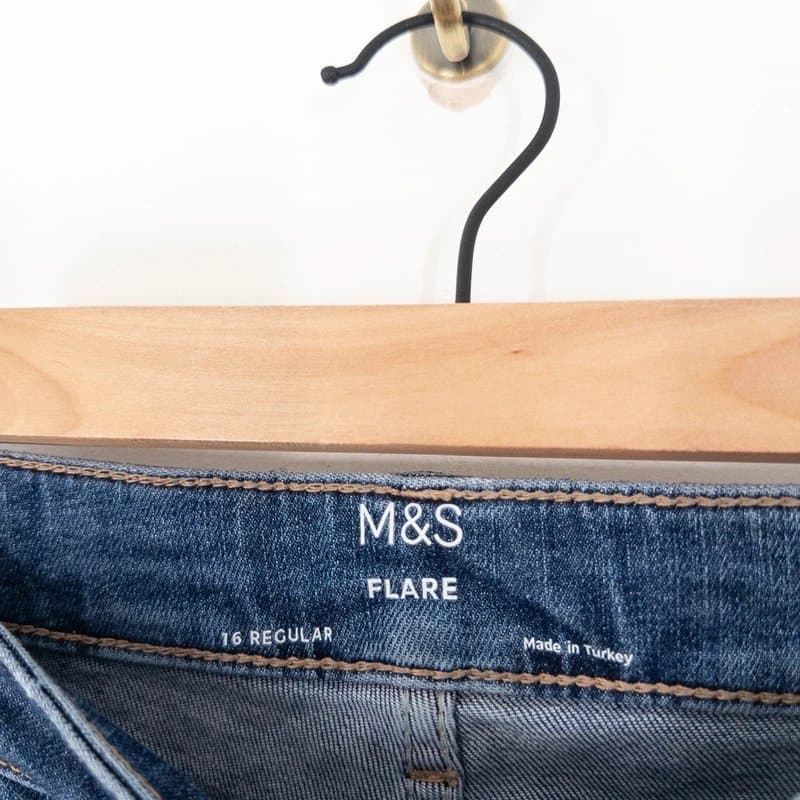 Marks & Spencer M&S Flare Denim Jeans Size 16 Regular Medium Blue Cotton Stretch