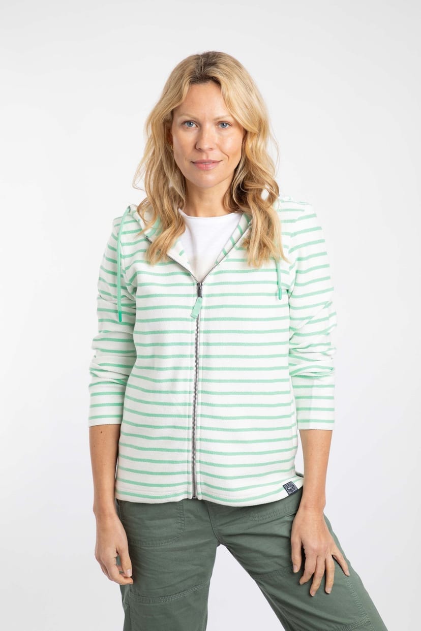 Weird Fish Weird Fish Women's Catalina Striped Full Zip Hoodie in Light Green - 1