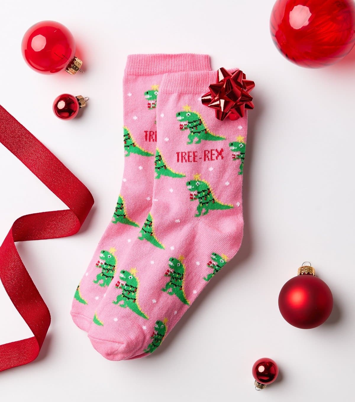 New Look Pink Cotton Rich Christmas Tree-Rex Ankle Socks New Look