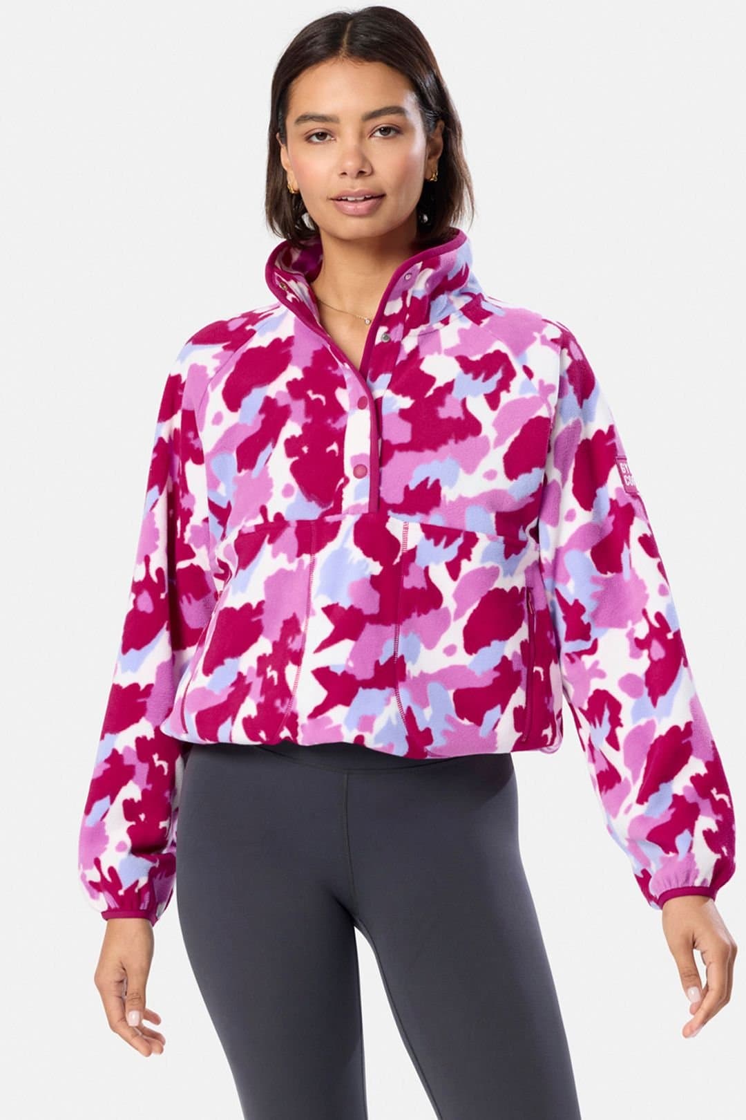 Gym + Coffee Gym + Coffee Pink Pop Print Snap Polar Fleece Jacket