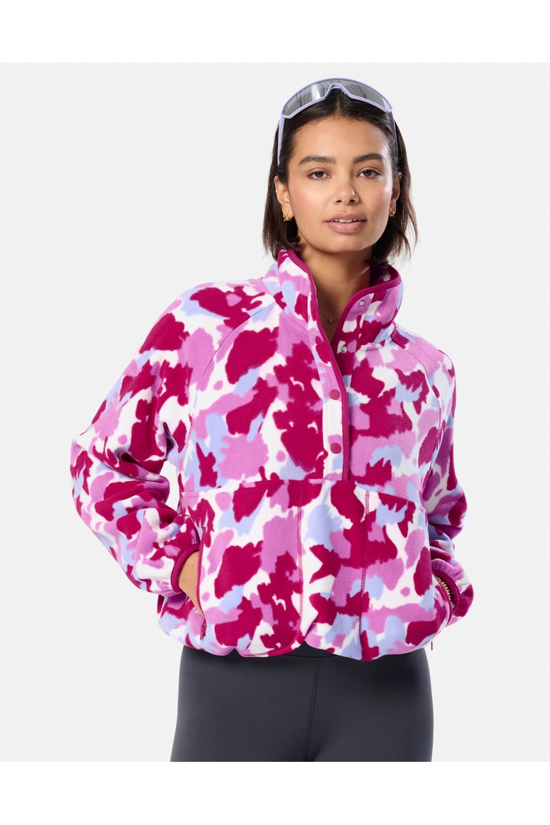 Gym + Coffee Gym + Coffee Women's Snap Polar Fleece Pink Pop Print - 3