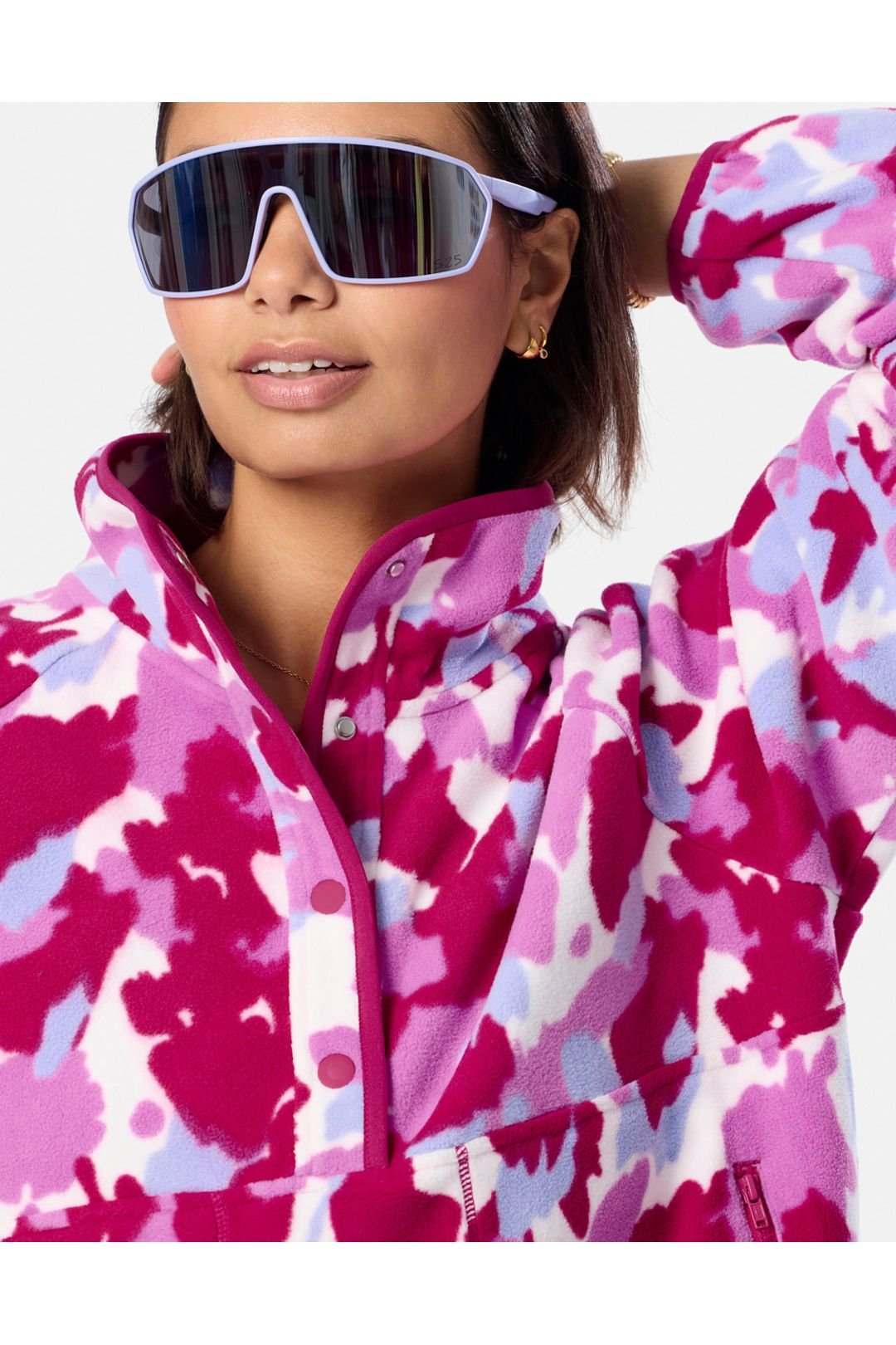 Gym + Coffee Gym + Coffee Women's Snap Polar Fleece Pink Pop Print - 4