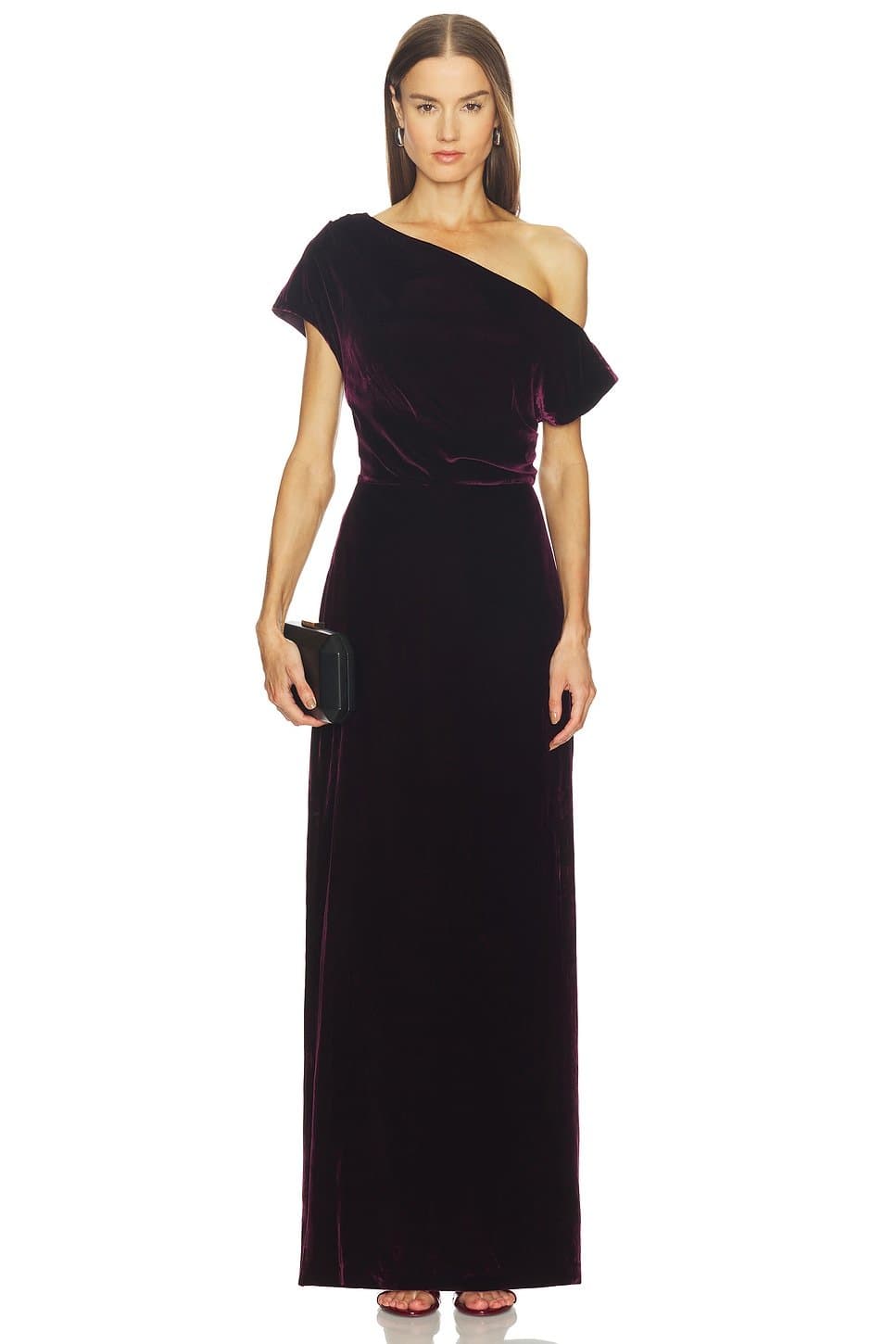 revolve Revolve Burgundy Velvet Midi Dress with Crew Neck