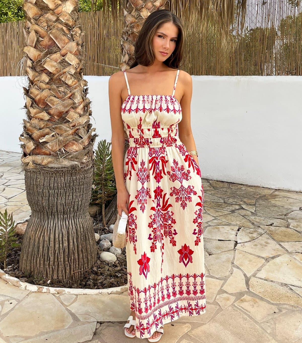 AX Paris Women's Pink Boho Floral Print Strappy Shirred Midi Dress AX Paris New Look