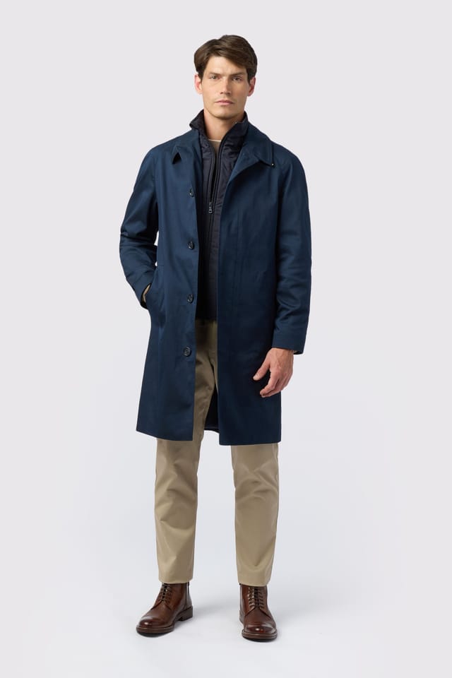 Melka Melka Men's Car Coat with Gilet Insert in Navy - 2