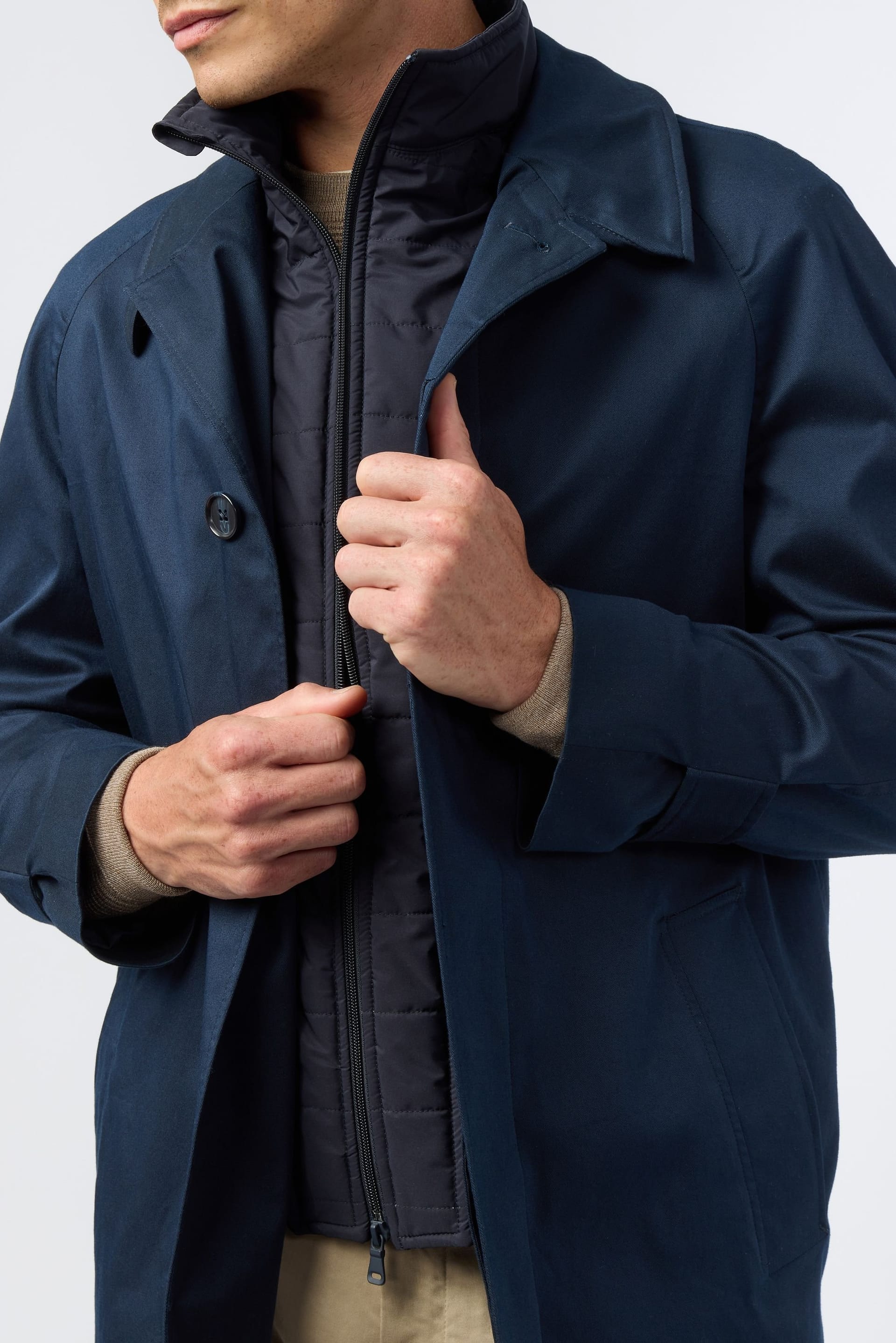 Melka Melka Men's Car Coat with Gilet Insert in Navy - 4