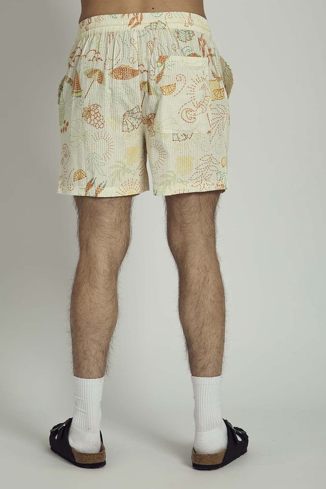Native Youth Native Youth Men's Cotton Tropical Print Elasticated Shorts in Off-White - 2