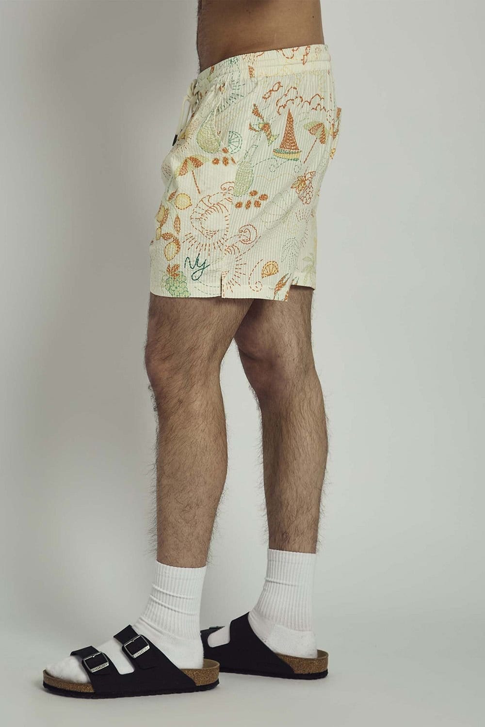 Native Youth Native Youth Men's Cotton Tropical Print Elasticated Shorts in Off-White - 4