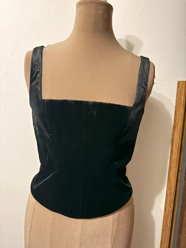 ASOS Design black velvet velour panelled corset top zipper goth grunge size 10 - 1