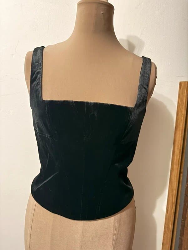 ASOS Design black velvet velour panelled corset top zipper goth grunge size 10