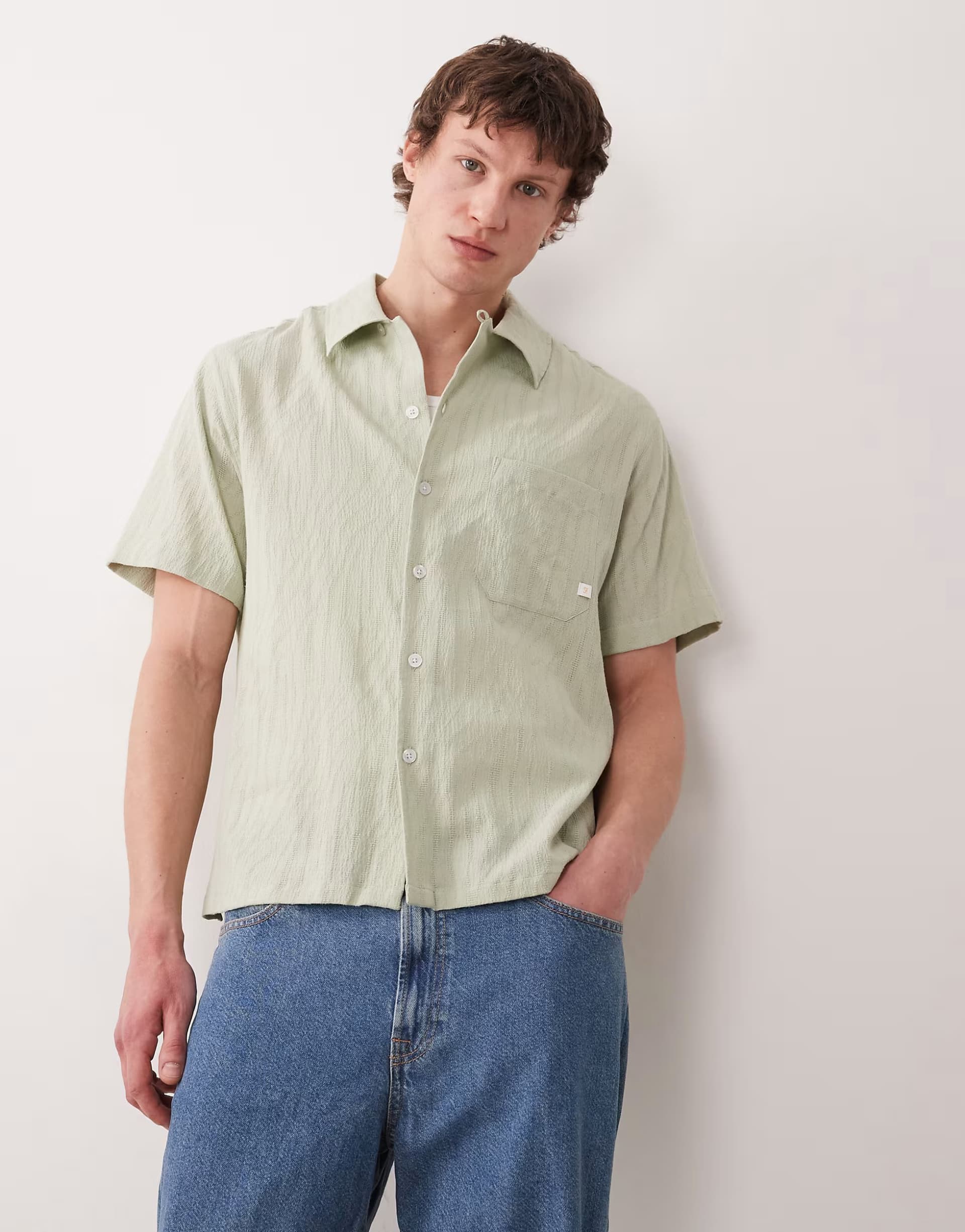 ASOS Farah Riley short sleeve logo shirt in green