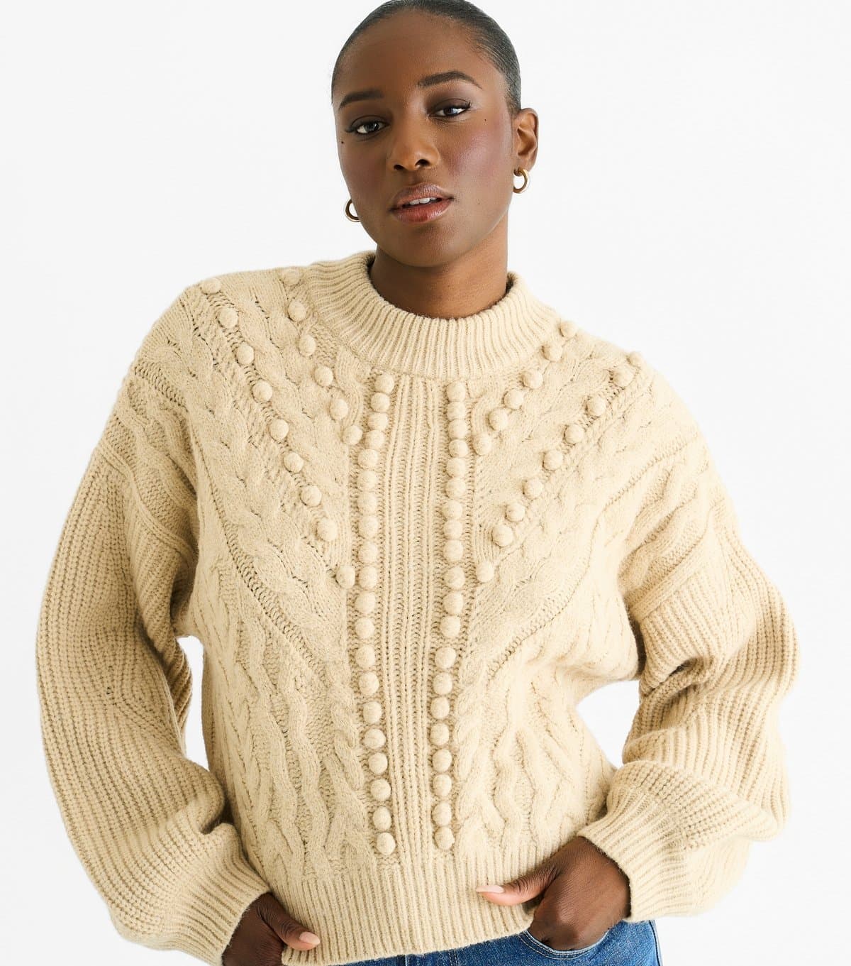 Gini London Women's Cream Textured Knit Jumper Gini London New Look