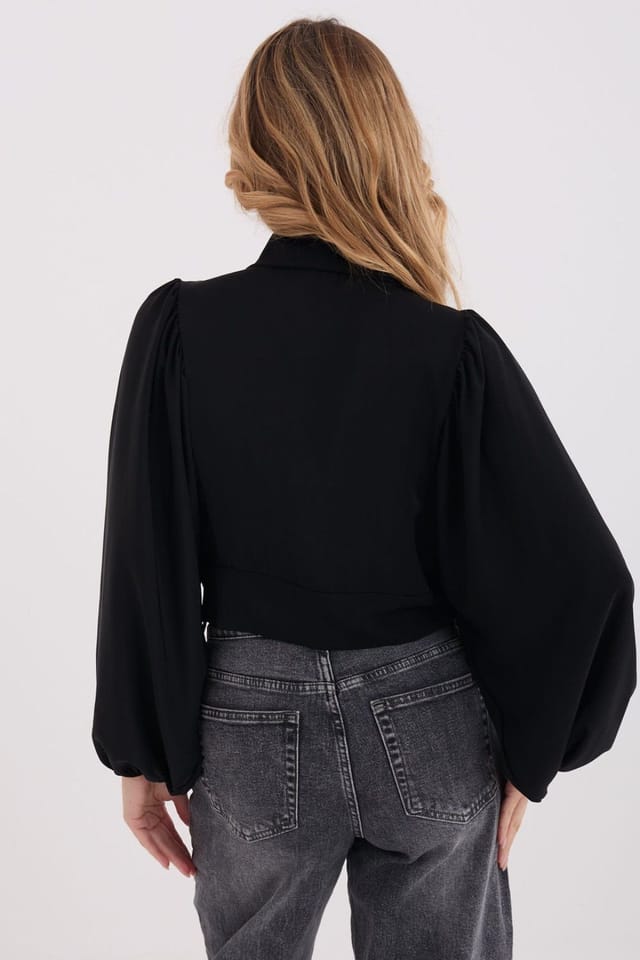 Love Lace Love Lace Women's Elegant Long Sleeve Shirt with Tie Hem in Black - 3