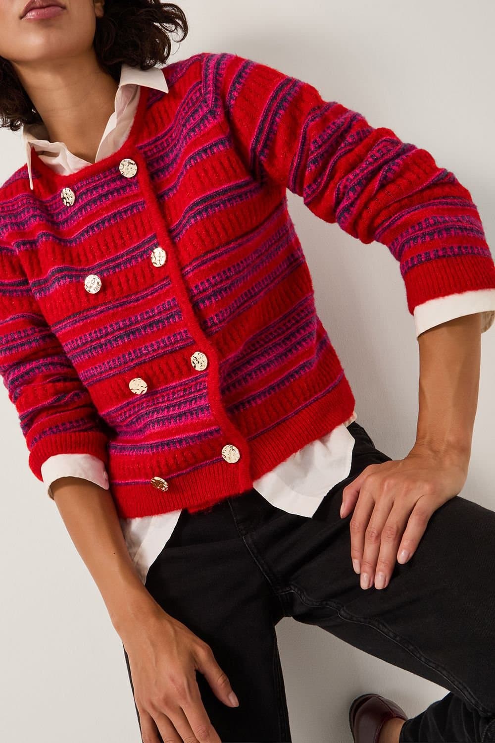 Monsoon Monsoon Women's Starla Stripe Double Breasted Cardigan Red