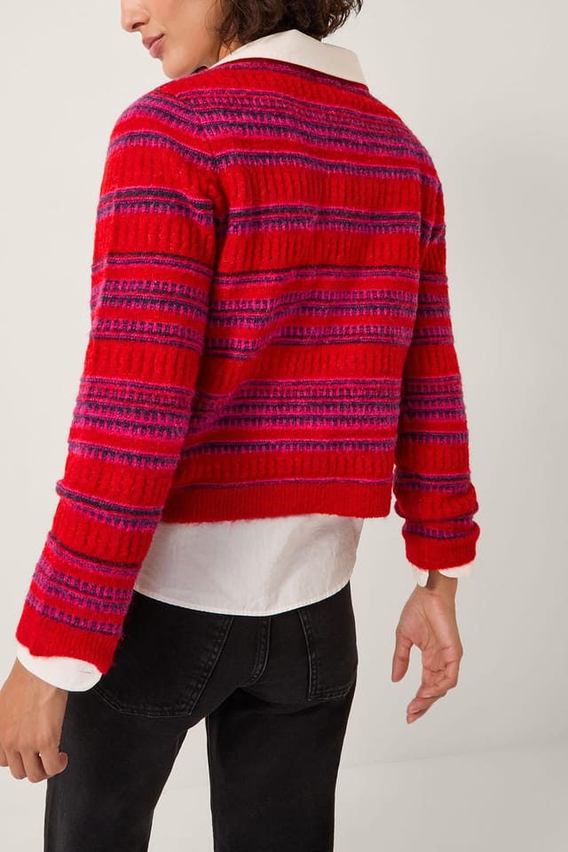 Monsoon Monsoon Women's Starla Stripe Double Breasted Cardigan Red - 2