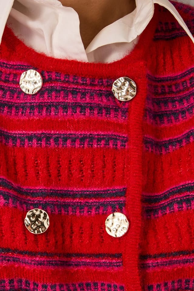 Monsoon Monsoon Women's Starla Stripe Double Breasted Cardigan Red - 3