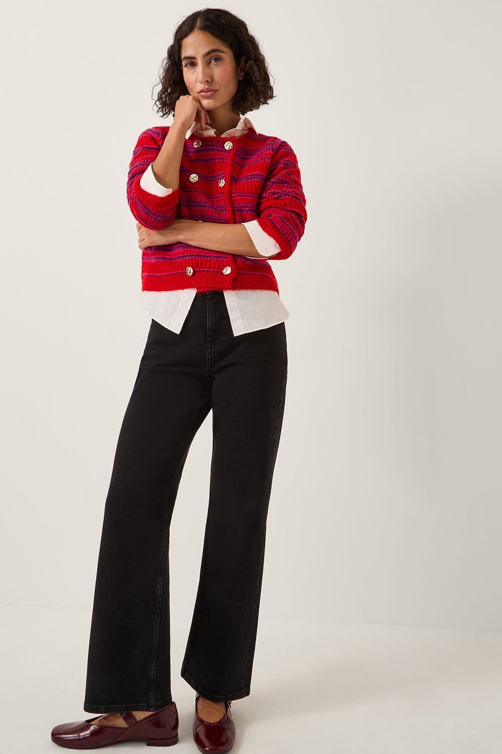 Monsoon Monsoon Women's Starla Stripe Double Breasted Cardigan Red - 4