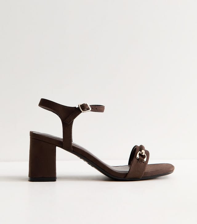 New Look Women's Dark Brown Faux Suede Horsebit Detail Block Heel Sandals Vegan New Look - 2
