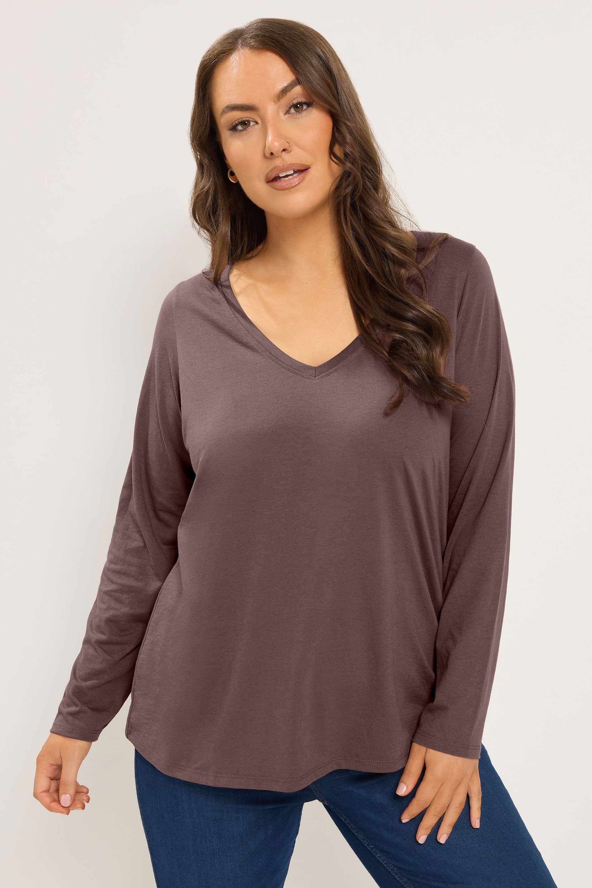 Yours Plus Size Brown Vneckline Tshirt