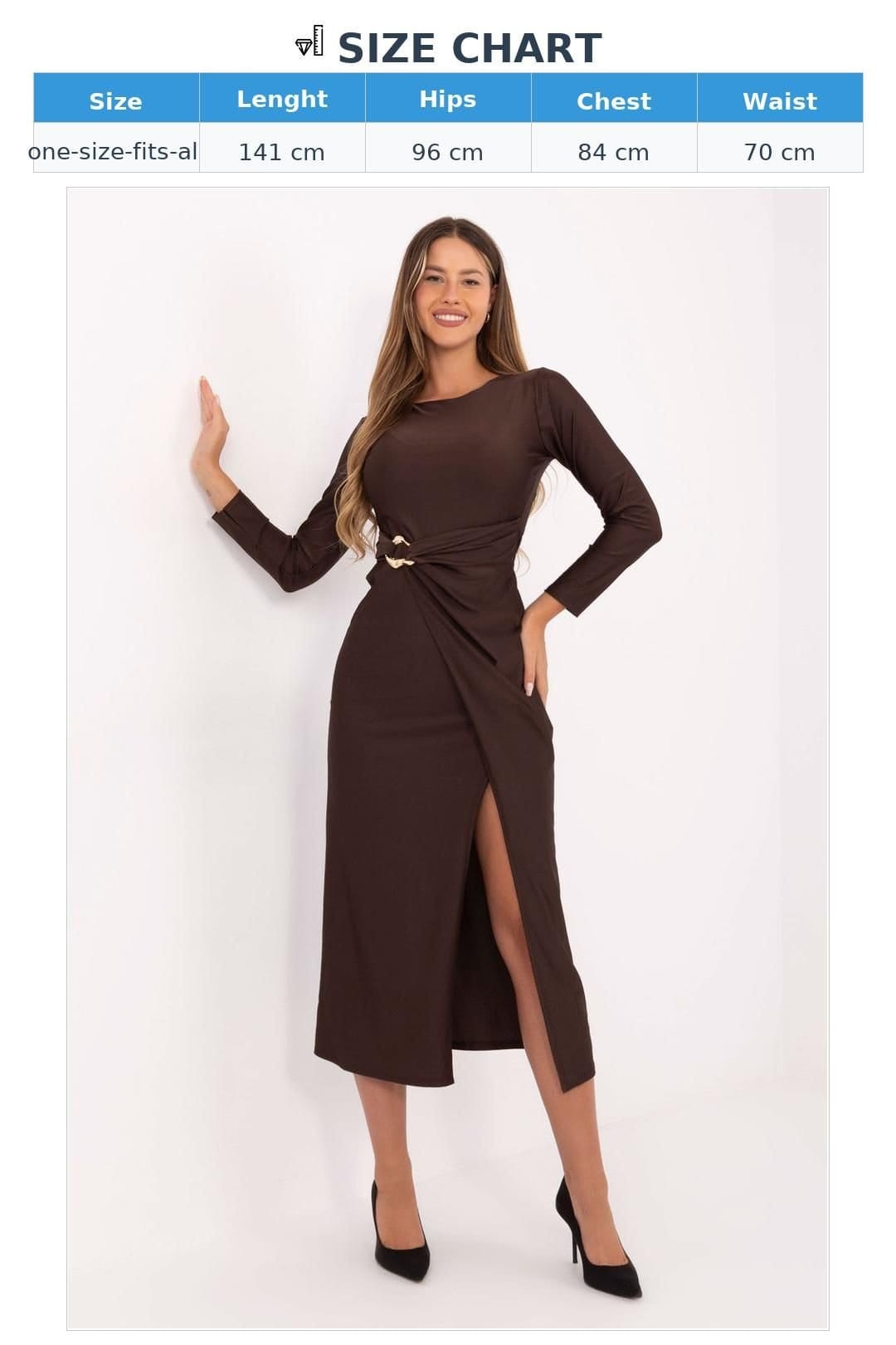 Love Lace Love Lace Women's Elegant Wrap Midi Evening Dress with Ruching in Brown - 4