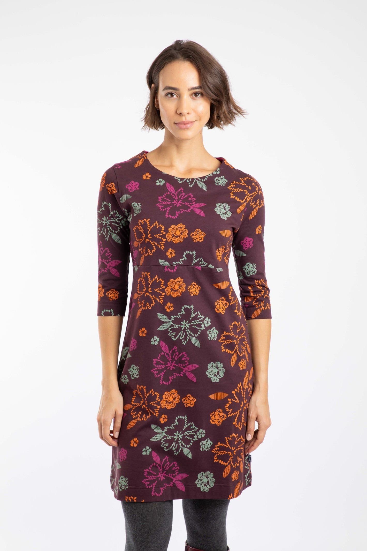 Weird Fish Weird Fish Women's Shafika Cotton Printed Jersey Dress in Wine