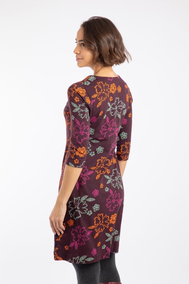 Weird Fish Weird Fish Women's Shafika Cotton Printed Jersey Dress in Wine - 3