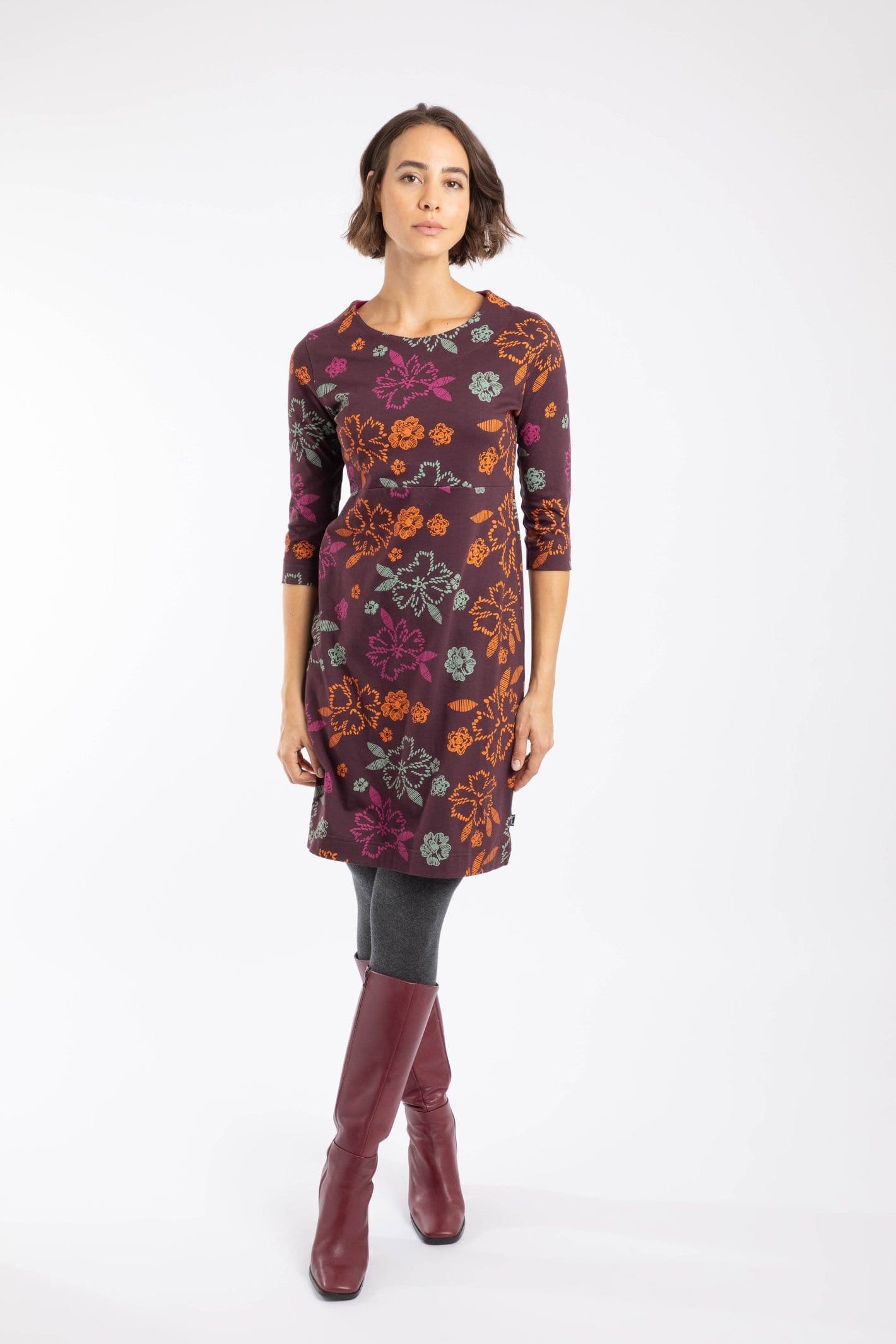 Weird Fish Weird Fish Women's Shafika Cotton Printed Jersey Dress in Wine - 4