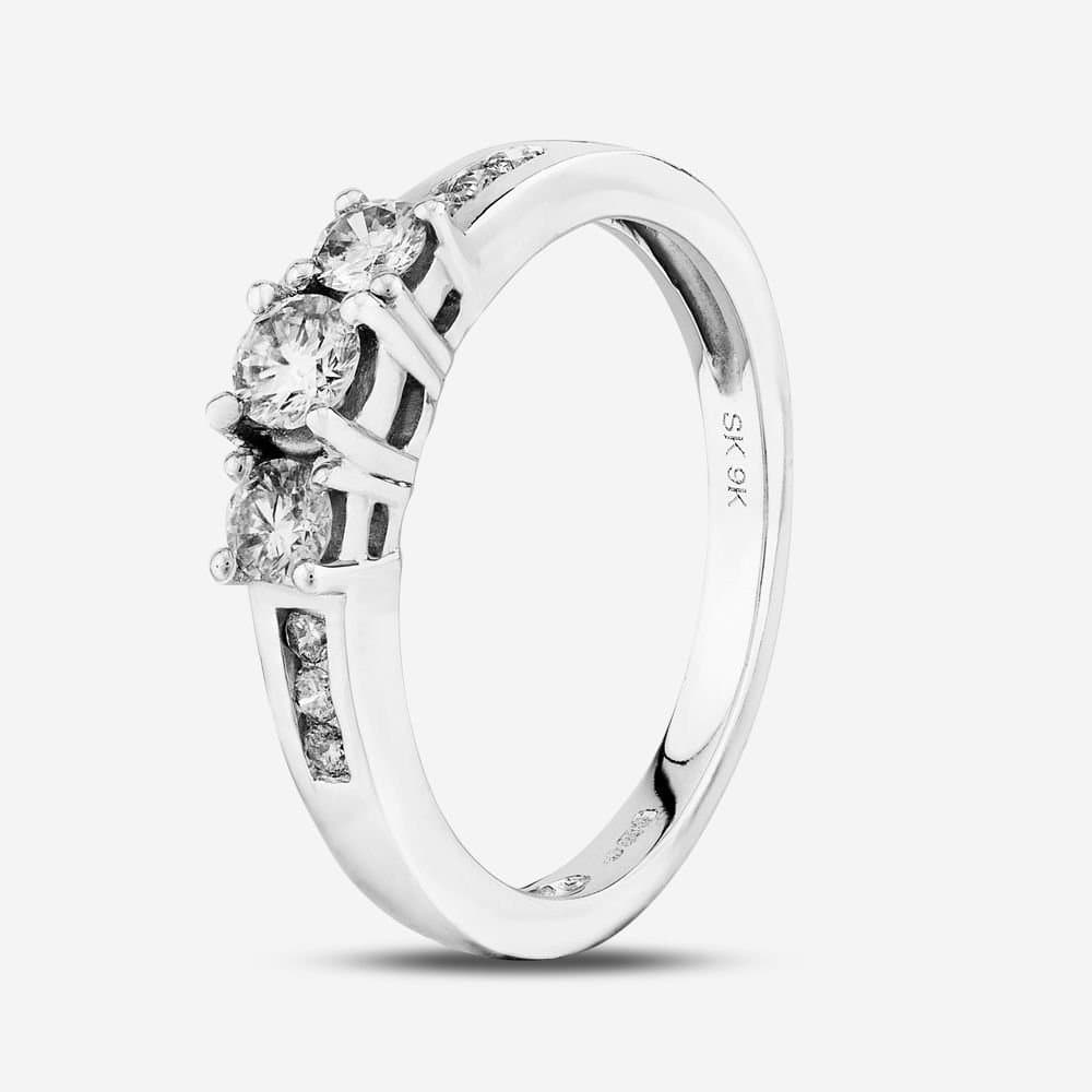 T.H.Baker T.H.Baker Women's 9ct White Gold 0.50ct Diamond Shouldered Trilogy Ring in Silver