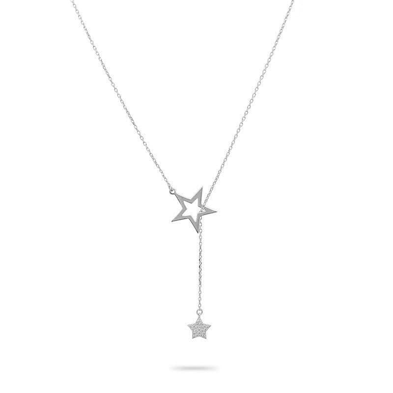 Gold Trip Gold Trip Women's Double Star Lariat Necklace in Silver