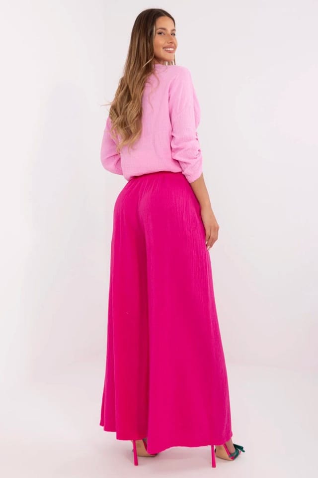 Love Lace Love Lace Women's Light Muslin Palazzo Cotton Trousers Elastic Waist in Pink - 3