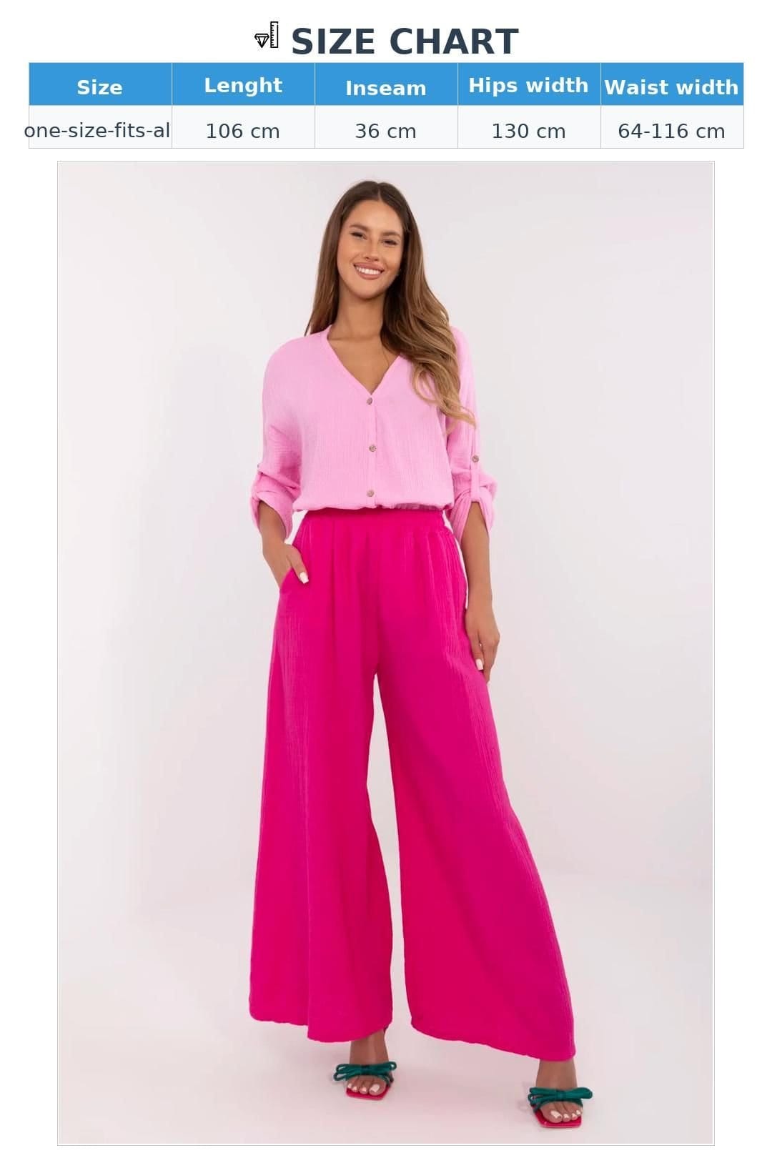Love Lace Love Lace Women's Light Muslin Palazzo Cotton Trousers Elastic Waist in Pink - 4