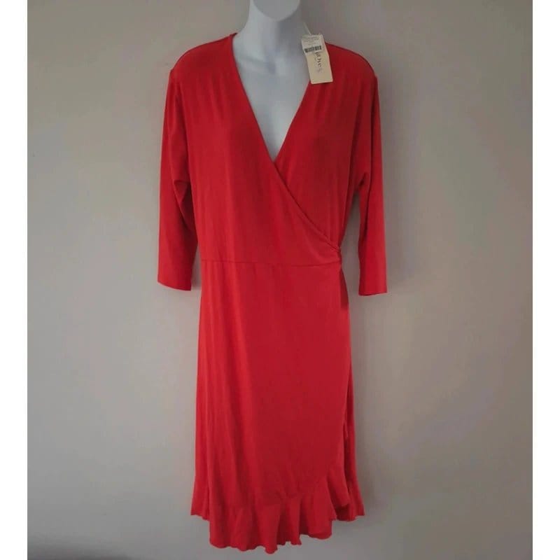 Woolovers Coral Frill Wrap Midi Jersey Dress Size L