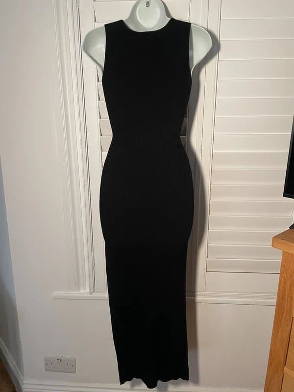 ASOS ASOS Black Ribbed Knit Maxi Dress – Sleeveless Bodycon (Size 8)