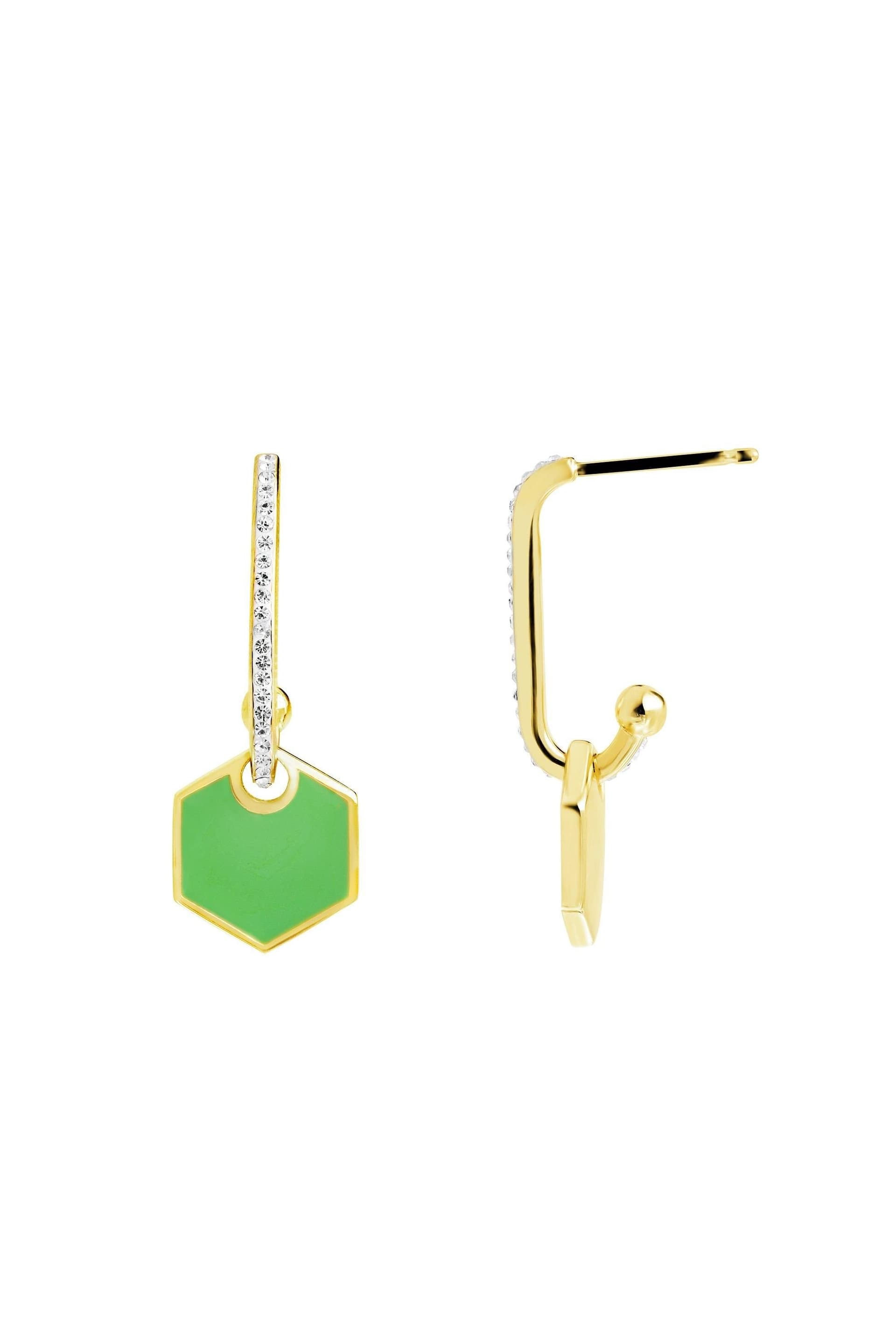 The Fine Collective The Fine Collective Green Enamel Hexagon Stud Earrings in Gold