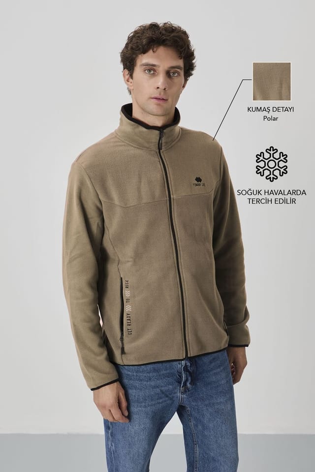 Tommy Life Tommy Life Men's Plush Zip-front Sweatshirt in Camel - 2