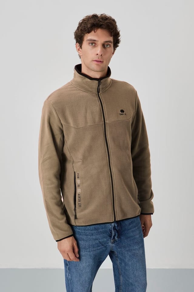 Tommy Life Tommy Life Men's Plush Zip-front Sweatshirt in Camel - 3