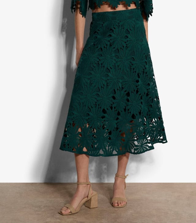 Apricot Women's Dark Green Daisy Lace Midi Skirt Apricot New Look - 2
