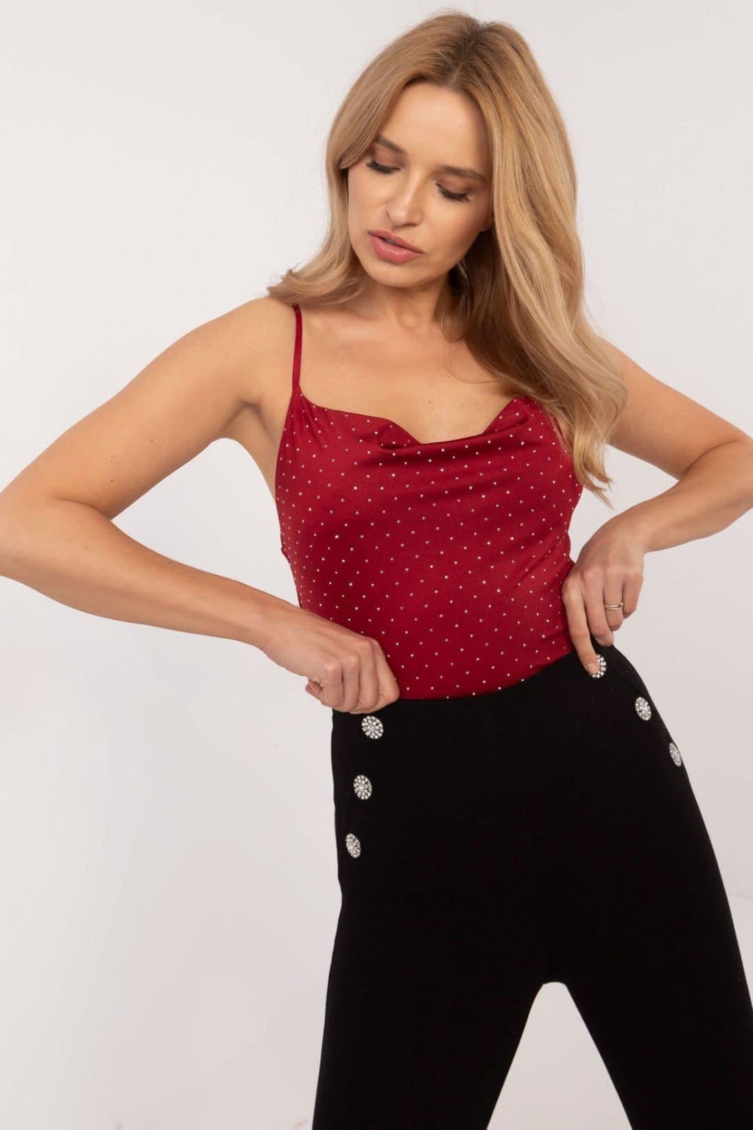 Love Lace Love Lace Women's Elegant Rhinestone Strap Top for Glam in Red