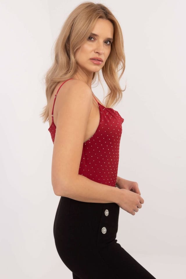 Love Lace Love Lace Women's Elegant Rhinestone Strap Top for Glam in Red - 2