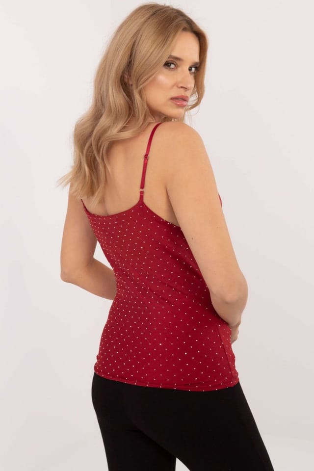 Love Lace Love Lace Women's Elegant Rhinestone Strap Top for Glam in Red - 3